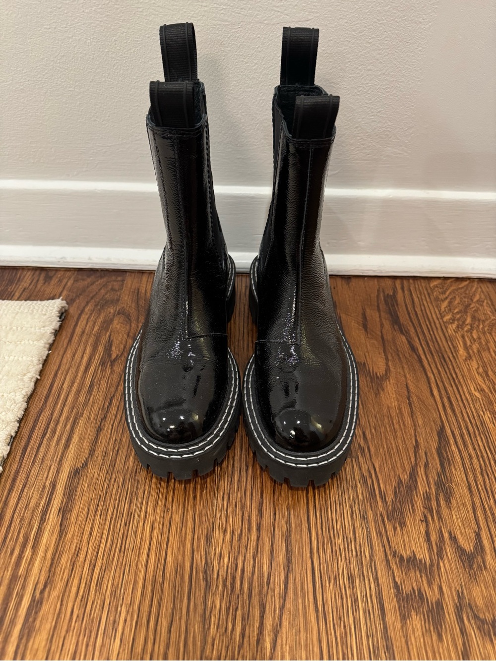 Patent Black Lug Sole Chelsea Booties